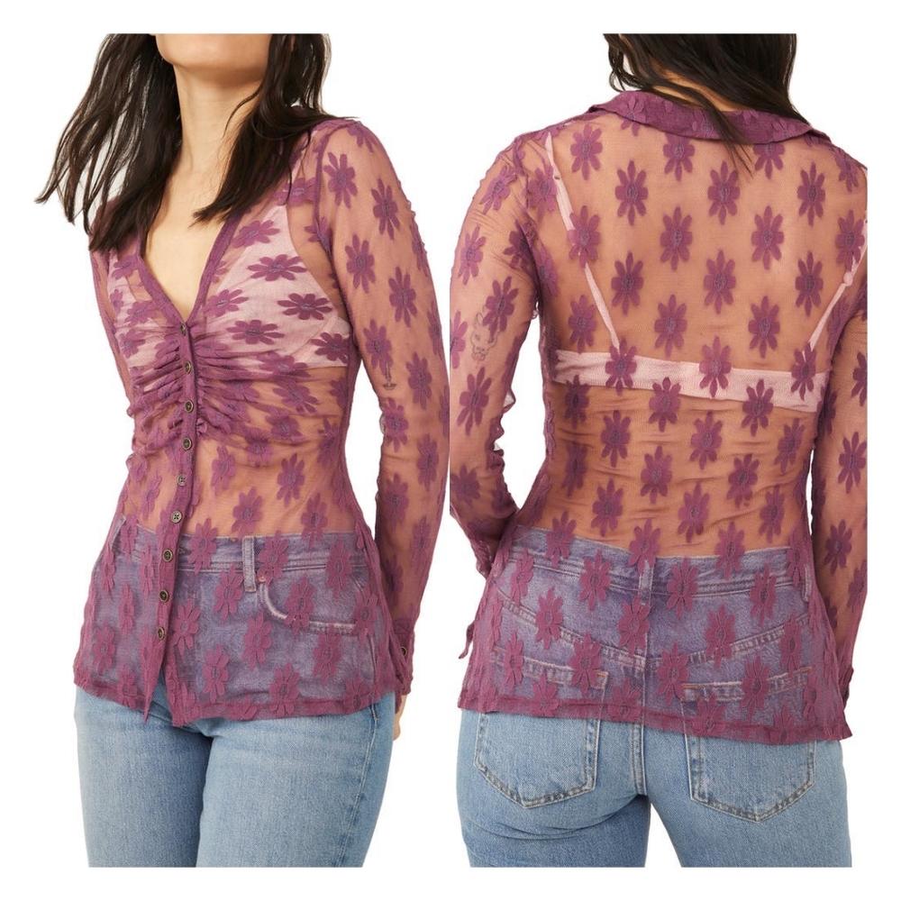 NWT Free People Flower Fields Sheer Lace Blouse